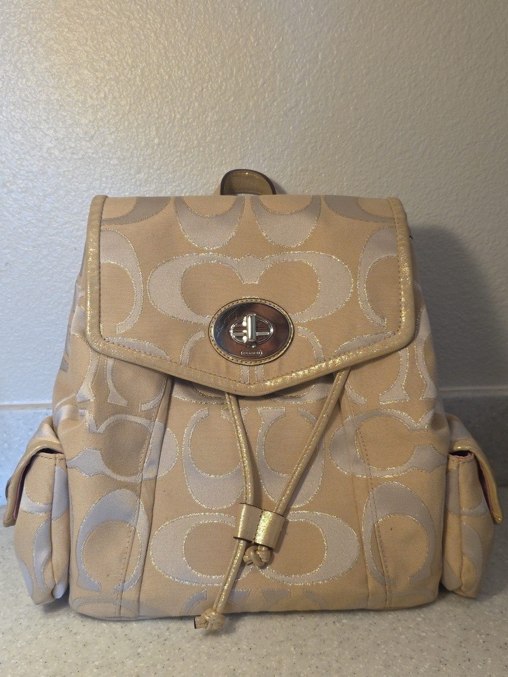 COACH POPPY SIGNATURE SATEEN LUREX BACKPACK - Picture 1 of 16